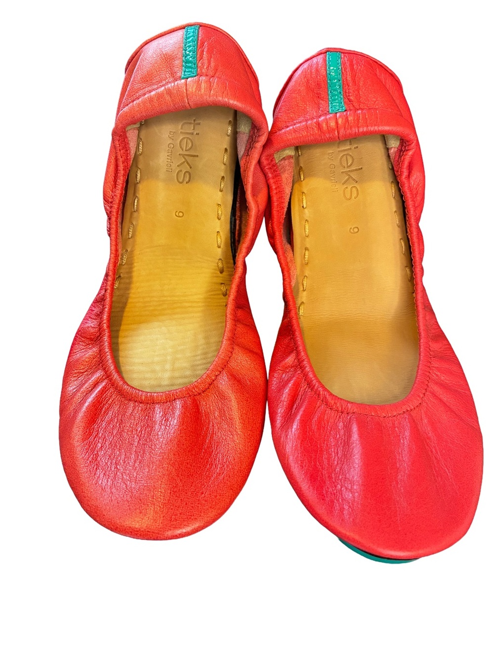Tieks Poppy Coral Leather Foldable Ballet Flats Size 9